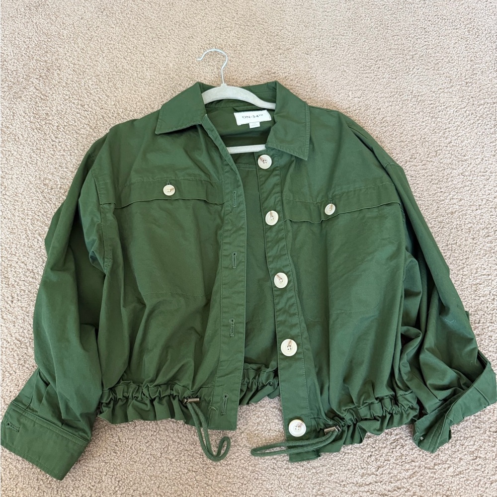 Olive Green Utility Jacket with Button-Up Front